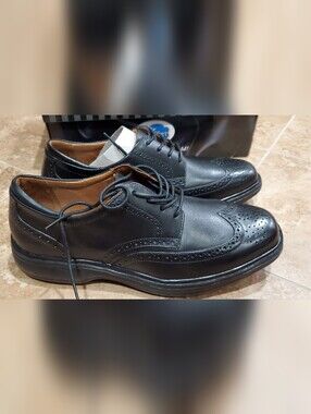 Men's Black Leather Wingtip Derby Shoes
